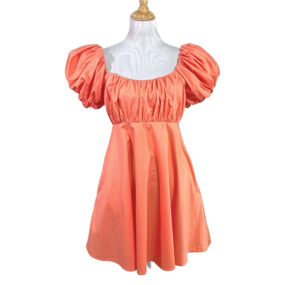 Abercrombie & Fitch Dresses & Skirts - Abercrombie & Fitch Ruched Puff Sleeve Mini Dress in Coral Pink Size ST